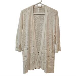 NY Collection Woman's White Elbow Length Lace Open From Cardigan Sweater 2X